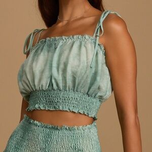 Lulus Enjoy The Sunshine Sage Green Tie-dye Smocked Cropped Tank Top - Size M